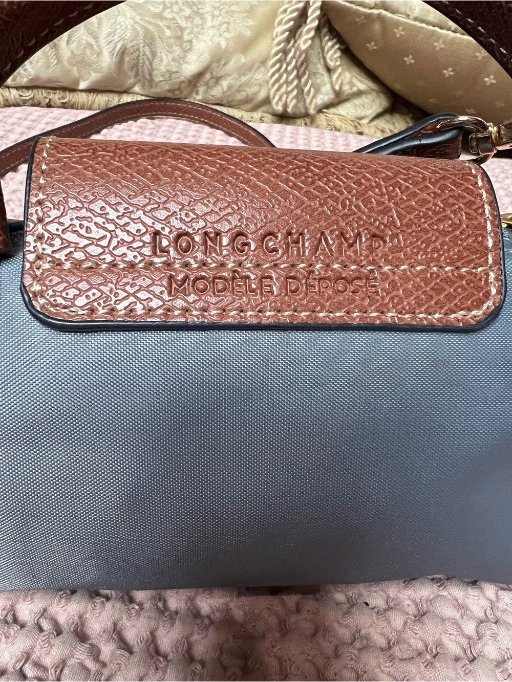 Longchamp Le Pliage Original Mini Pouch Handle Crossbody Blue/Gray Brown - Picture 5 of 11